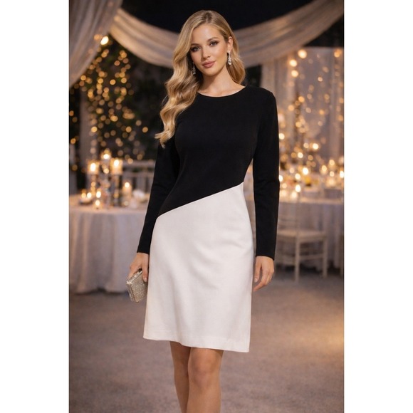 Shoshanna Dresses & Skirts - Shoshanna Color Block Dress Sz 8 Black White Long Sleeve Party Cocktail Career‎